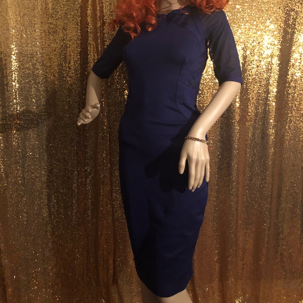 Sexy Blue bodycon and mesh dress